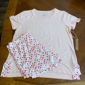 Rae Dunn Hem Detail T-shirt &short set with hearts ♥️ Sz M
